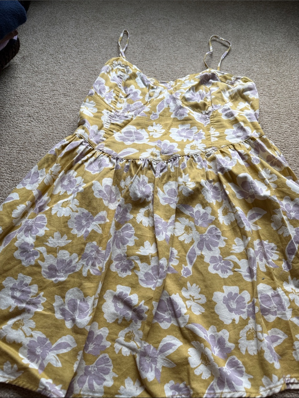 American Eagle Outfitters Yellow Floral Sundress with Lilac Flowers